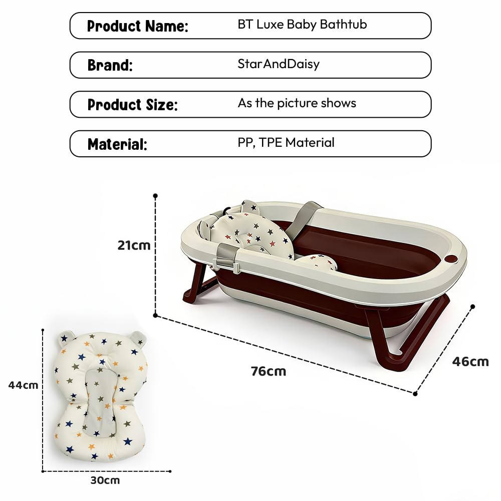 Bath Tub for Baby 0-3 Years/Foldable Bath tub for Kids with Cushion, Space Saving Design, Newborn Baby Folding Bathing Tub Girls & Boys, Easy to Store -Brown