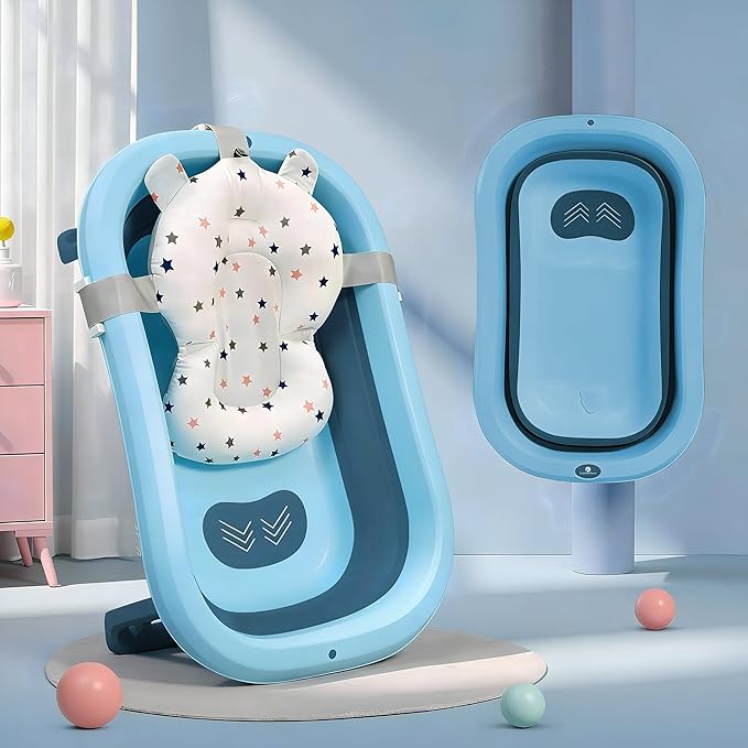 Bath Tub for Baby 0-3 Years/Foldable Bath tub for Kids with Cushion, Space Saving Design, Newborn Baby Folding Bathing Tub Girls & Boys, Easy to Store -Brown